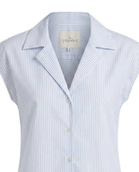 Le Marais Women's Hampton Cap Sleeve Shirt in blue - women's shirt - detail view
