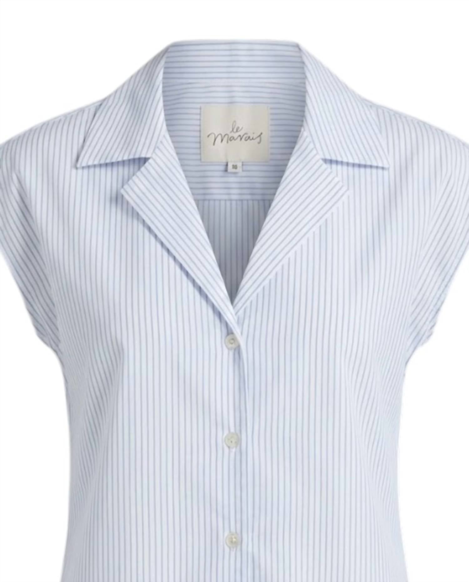 Le Marais Women's Hampton Cap Sleeve Shirt in blue - women's shirt - detail view