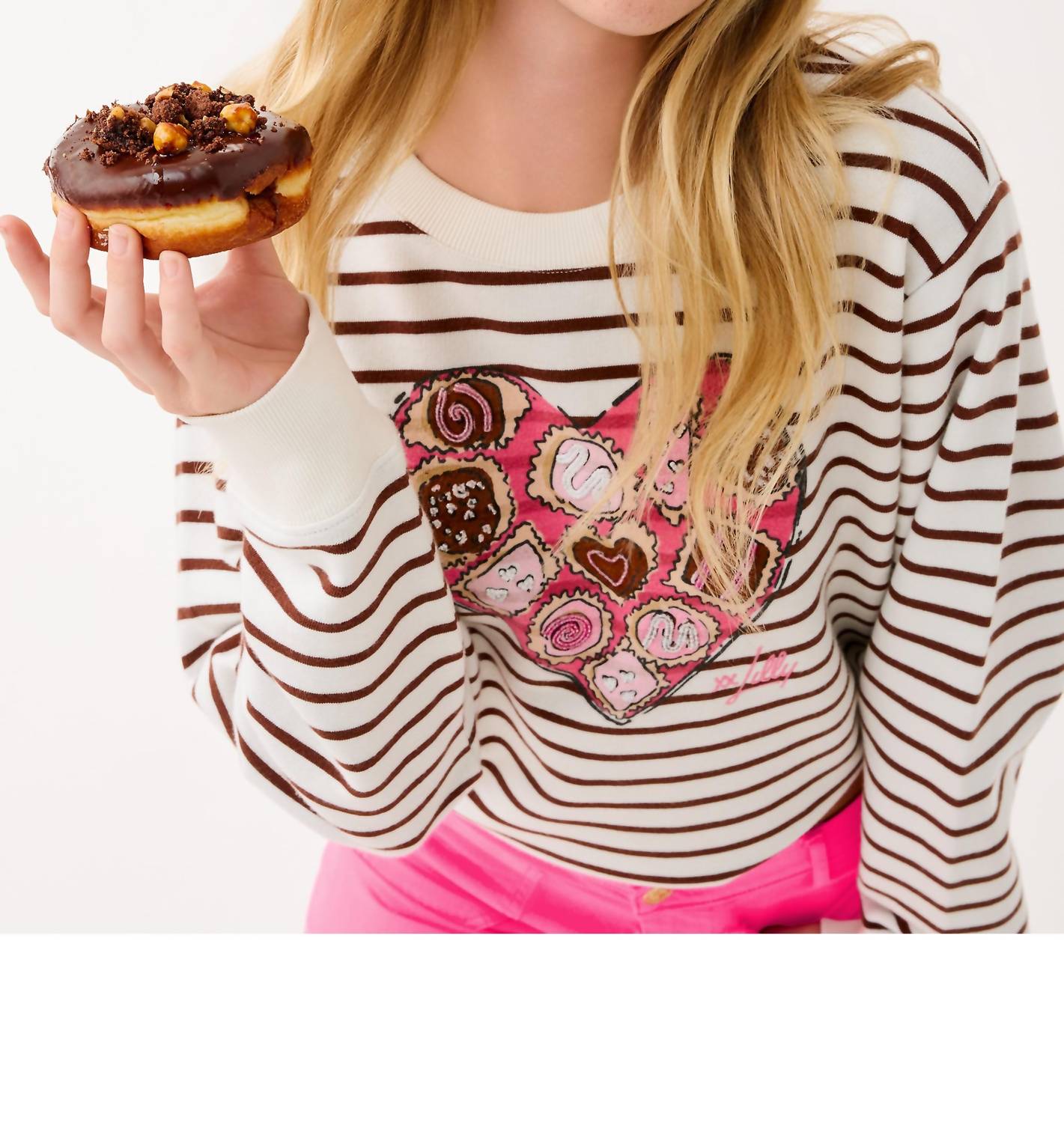 Lilly Pulitzer Ballad Cotton Sweatshirt in french roast box of chocolates embellishment - women's top - view 4