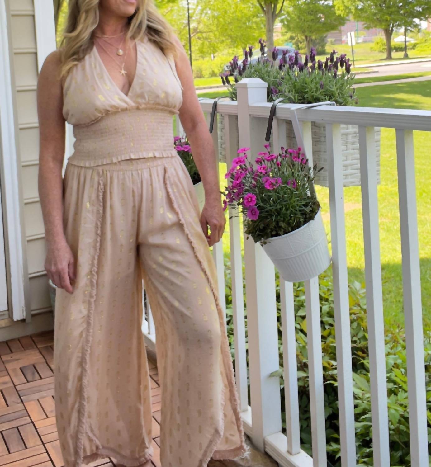 Tan and Gold Lurex Halter Top