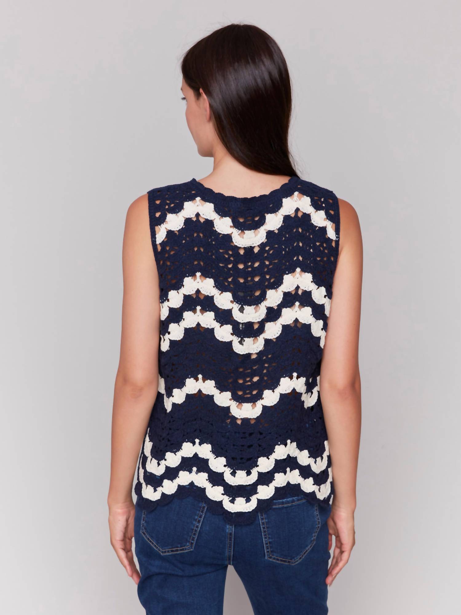 Charlie B - Color Wave Crochet Crew Neck Tank Top