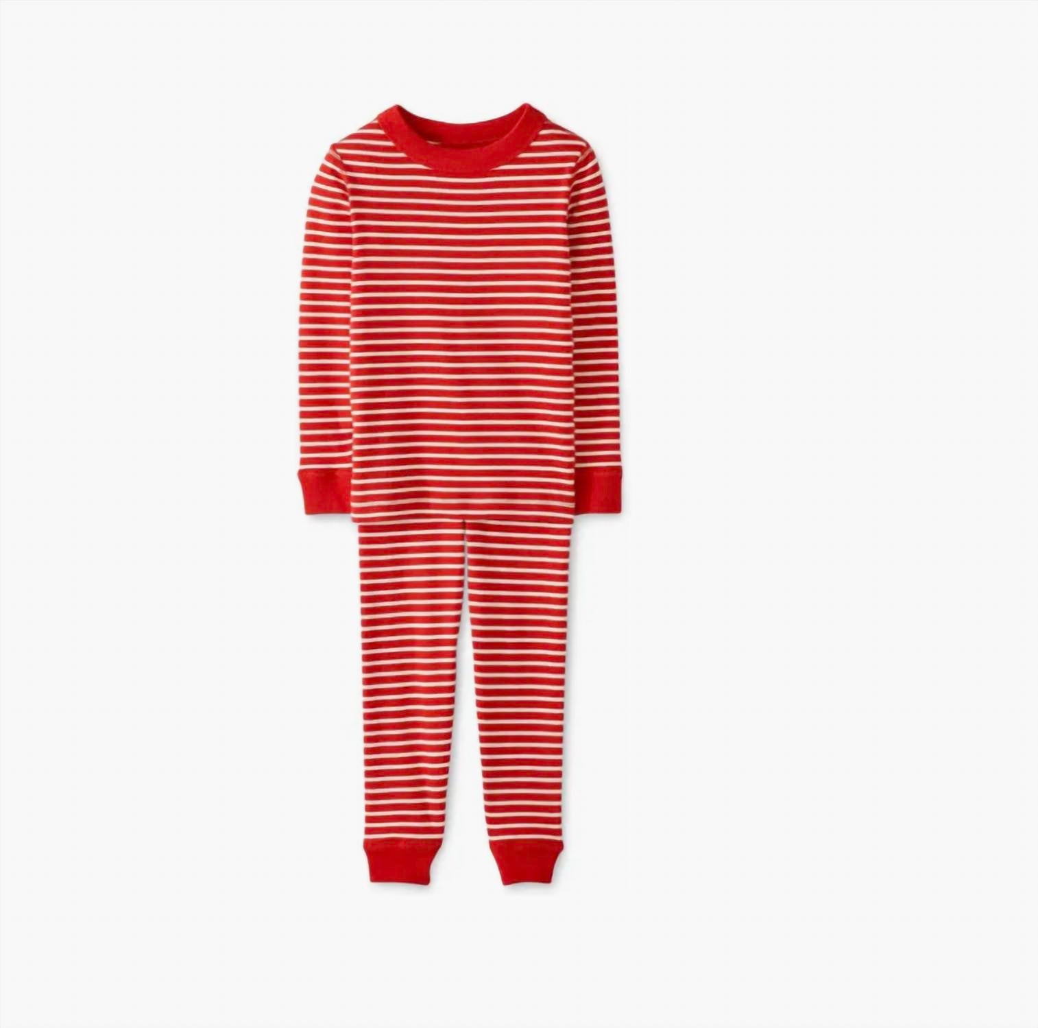 Hanna Andersson Kids Striped Long John Set in poppy ecru - kids' sleepwear