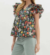 Entro - Floral Print Double Ruffle Top