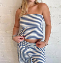 Adeline - Striped Strapless Cropped Lounge Top