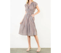 Thml - Striped Smocked Waist Short Sleeve Dress