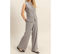 Hyfve - Ribbed Buttoned Vest And Wide-leg Pants Set