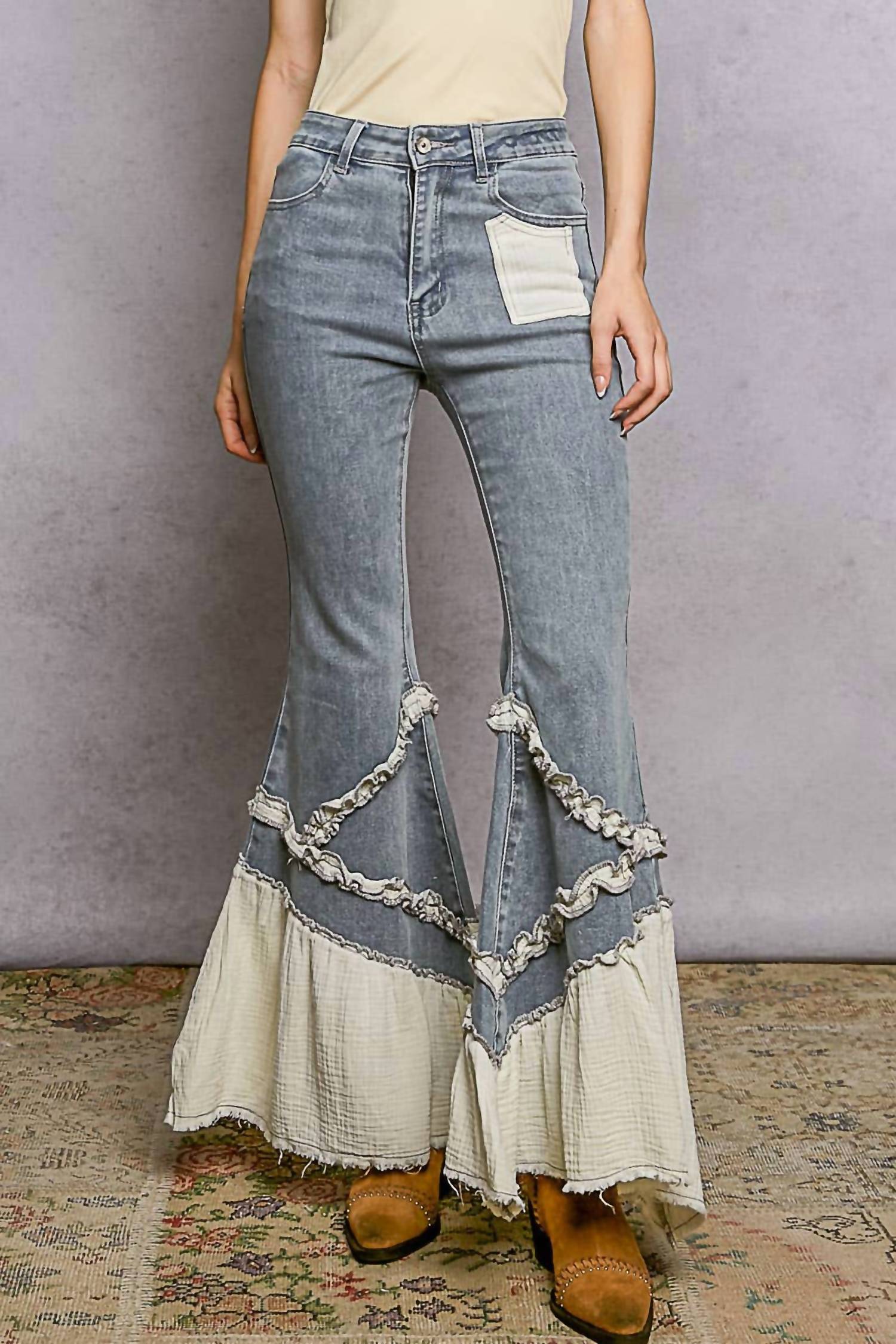 Pol - Vintage Washing Solid Double Gauze Ruffle Twill Pants