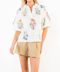 Thml - Short Sleeve Embroidery Detail Collared Top