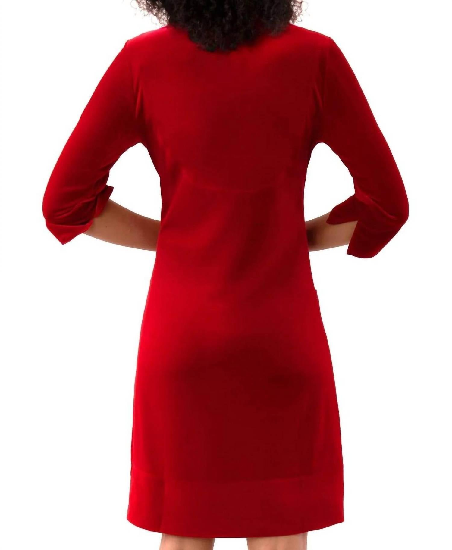GRETCHEN SCOTT Ruffneck Mini Dress in silky velvet red 1 - women's dress - alternate view