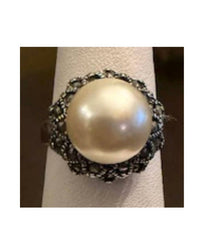 P & K Jewelry Women's Sterling Marcasite Ring in silver pearl - women's jewelry - detail view