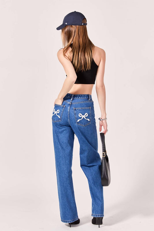 English Factory - Embroidered Bow Denim Jeans