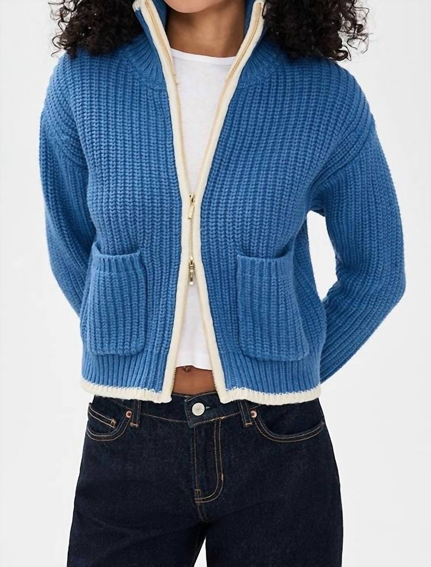 TROVATA Zita Chunky Knit Cardigan in blue - women's cardigan - view 4