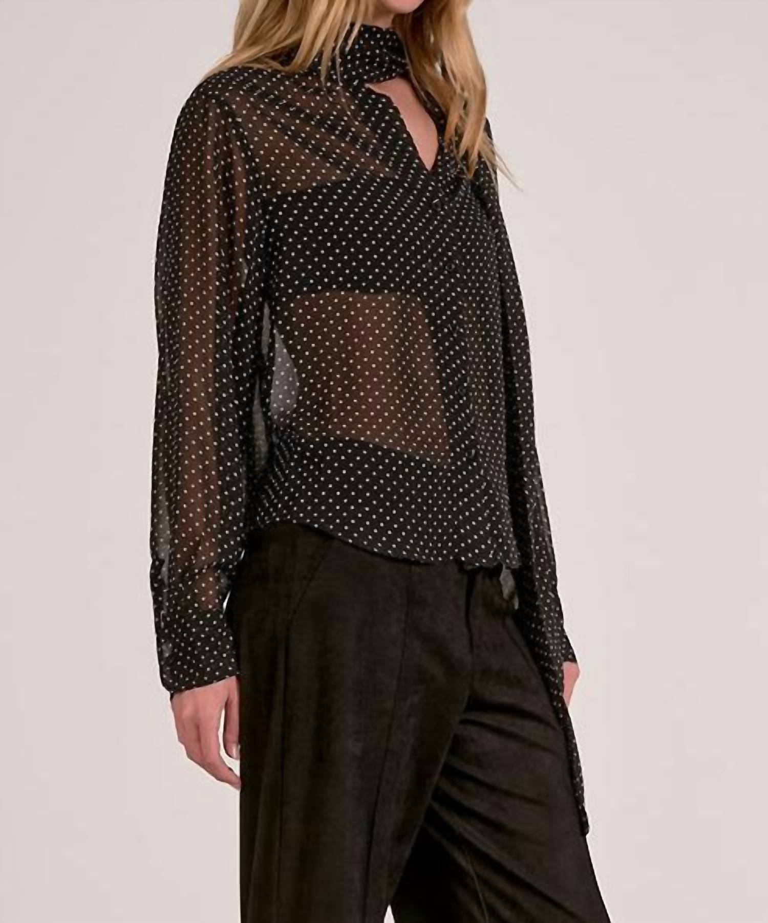 ELAN Spot On Long Sleeve Blouse in black - women's blouse - alternate view