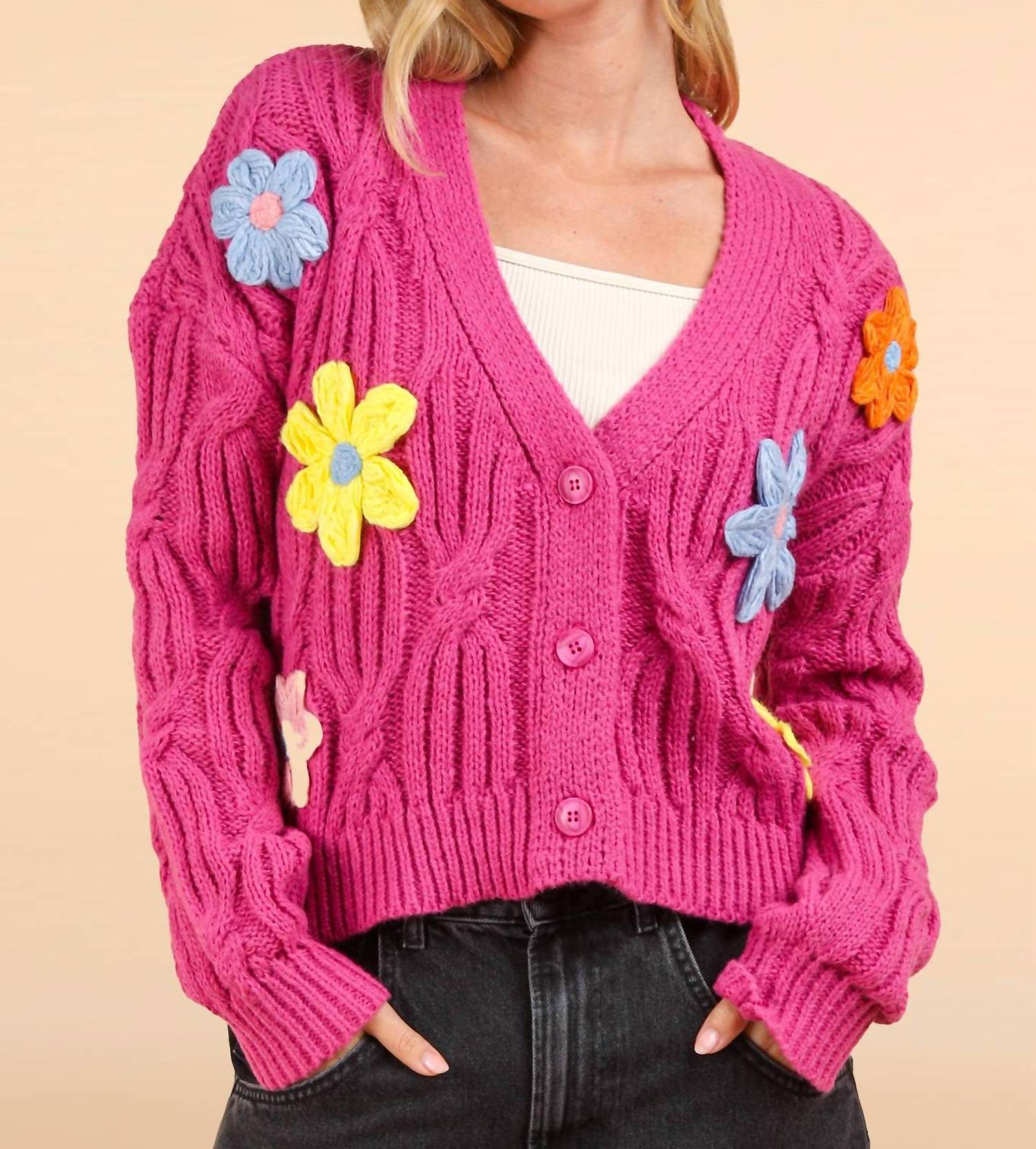 Very J - Statement Flower Cardigan