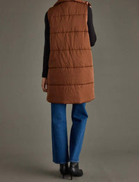Panache Long Puffer Vest in brown - women's jacket - alternate view