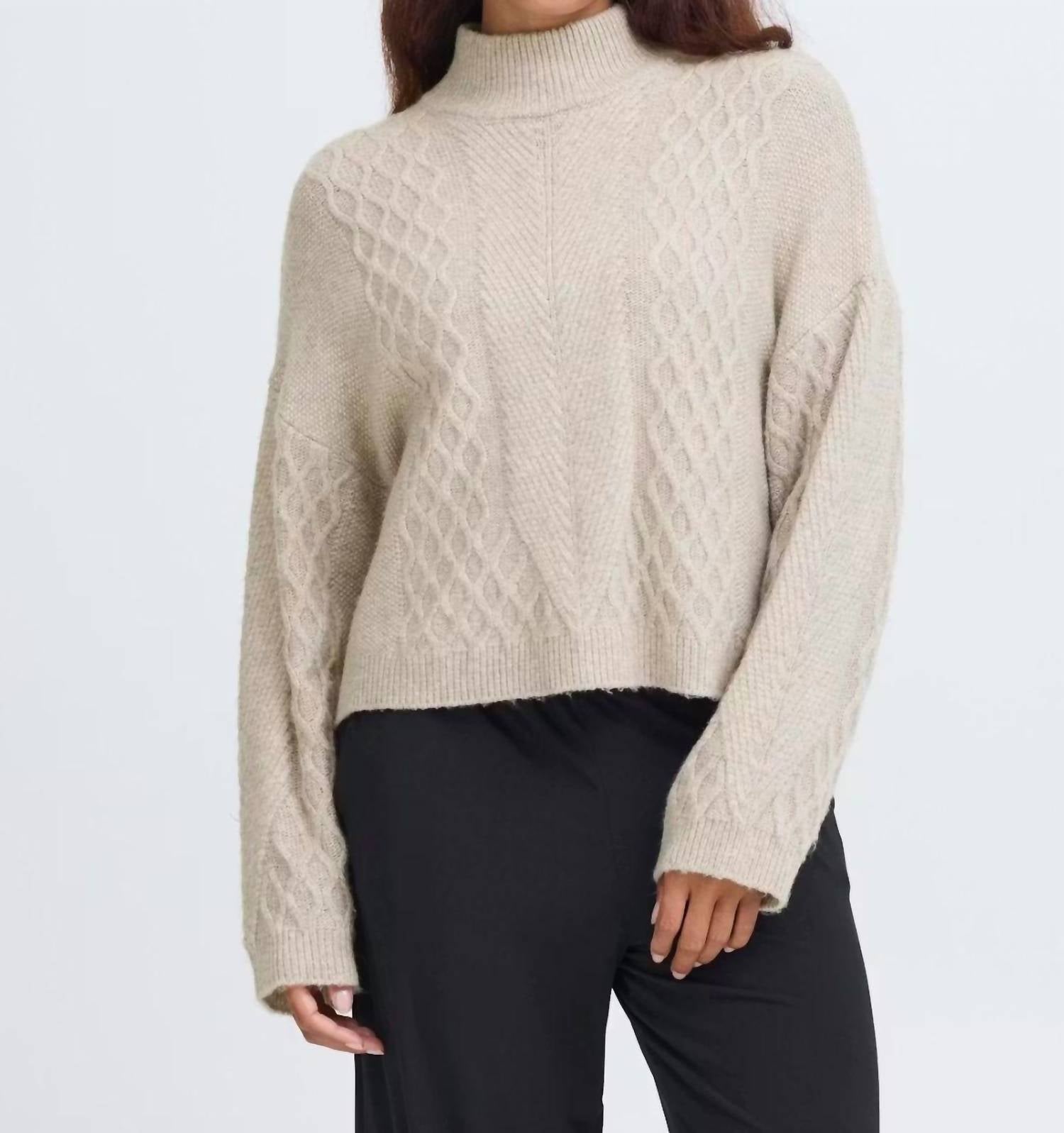 ICHI Ihmylle Pullover in oatmeal - women's sweater