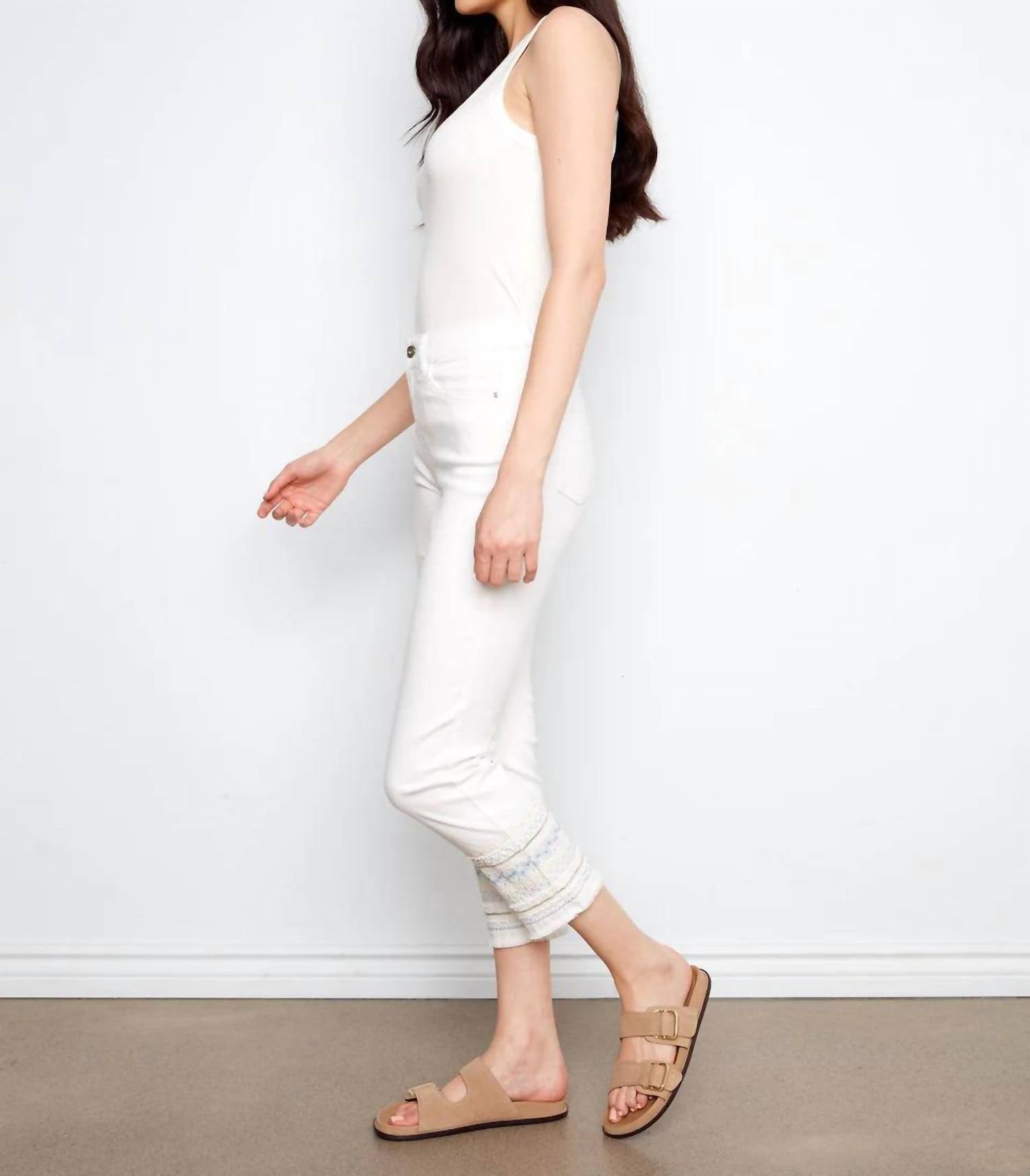 CHARLIE B Embroidered Cuff Jeans in white - women's jeans - view 4