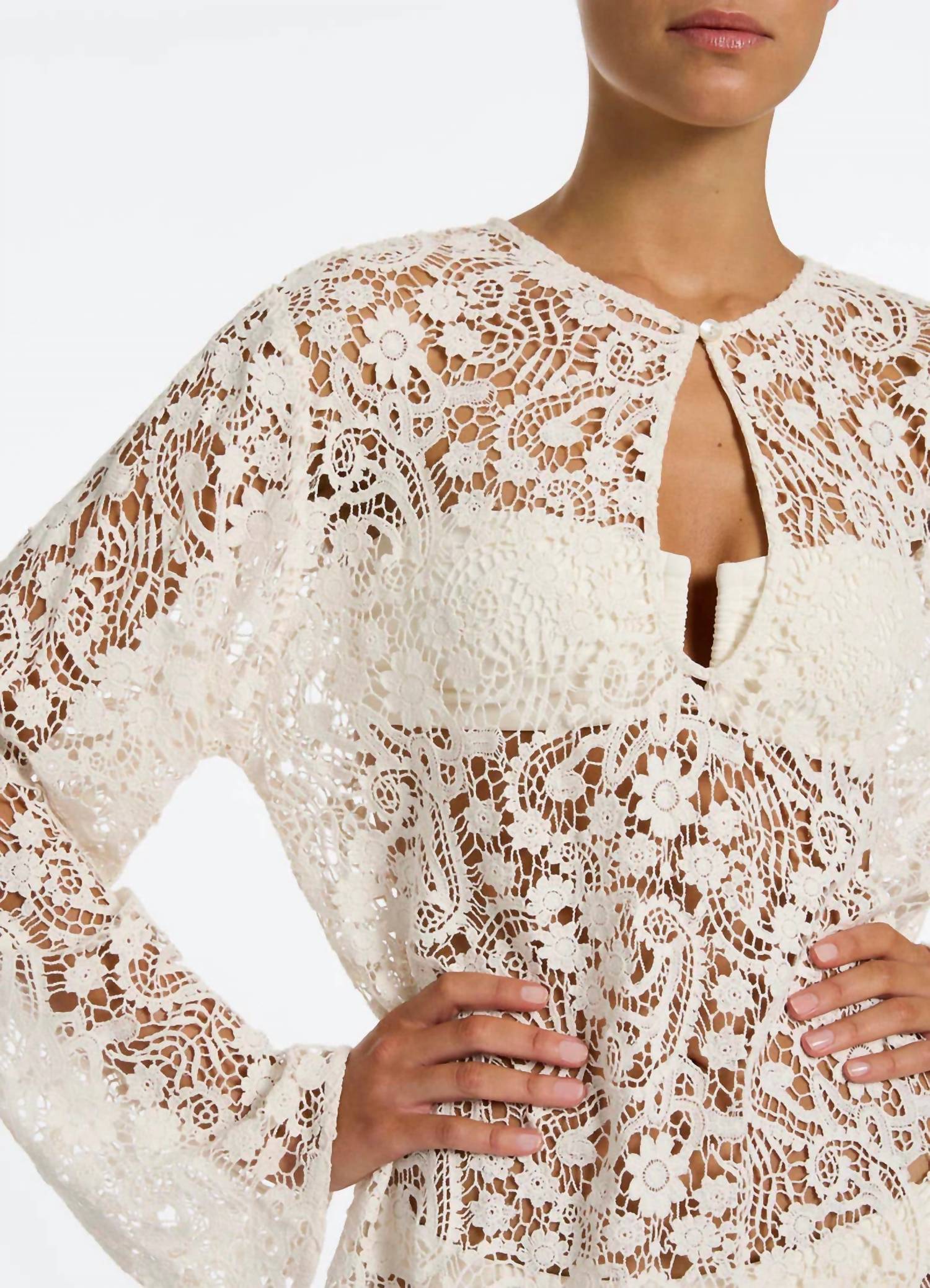 JETS Velana Lace Maxi Kaftan Cover Up in cream - women's dress - view 5