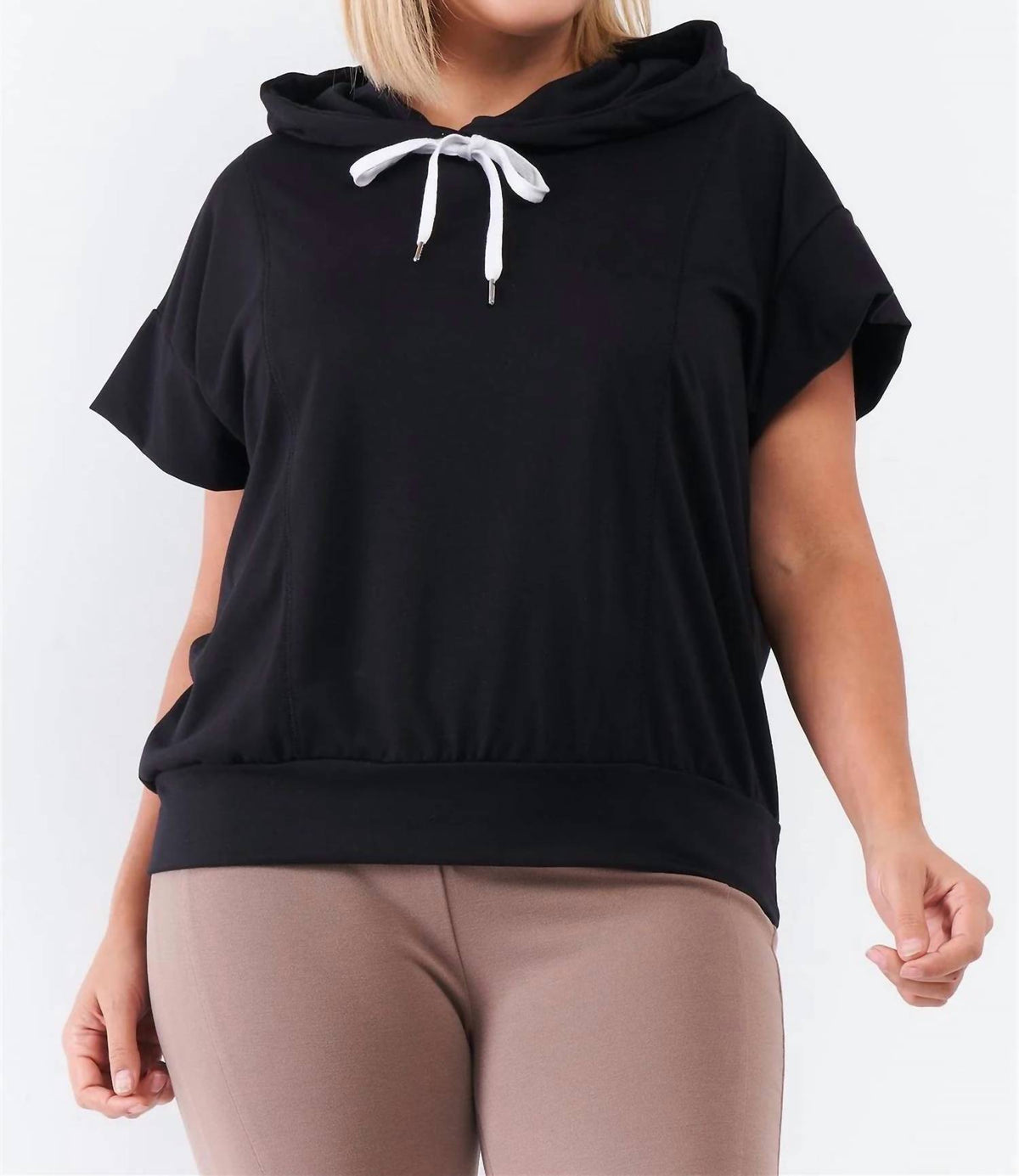 Tasha Apparel - Short Wing Sleeve Relaxed Fit Draw String Tie Hood Top