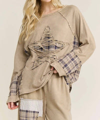 J. Her Distressed Star Patch Set in natural - women's sleepwear - detail view