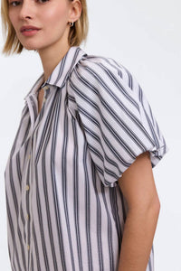 Foxcroft Paula Striped Puff Sleeve Shirt in blue stripes - women's blouse - view 5
