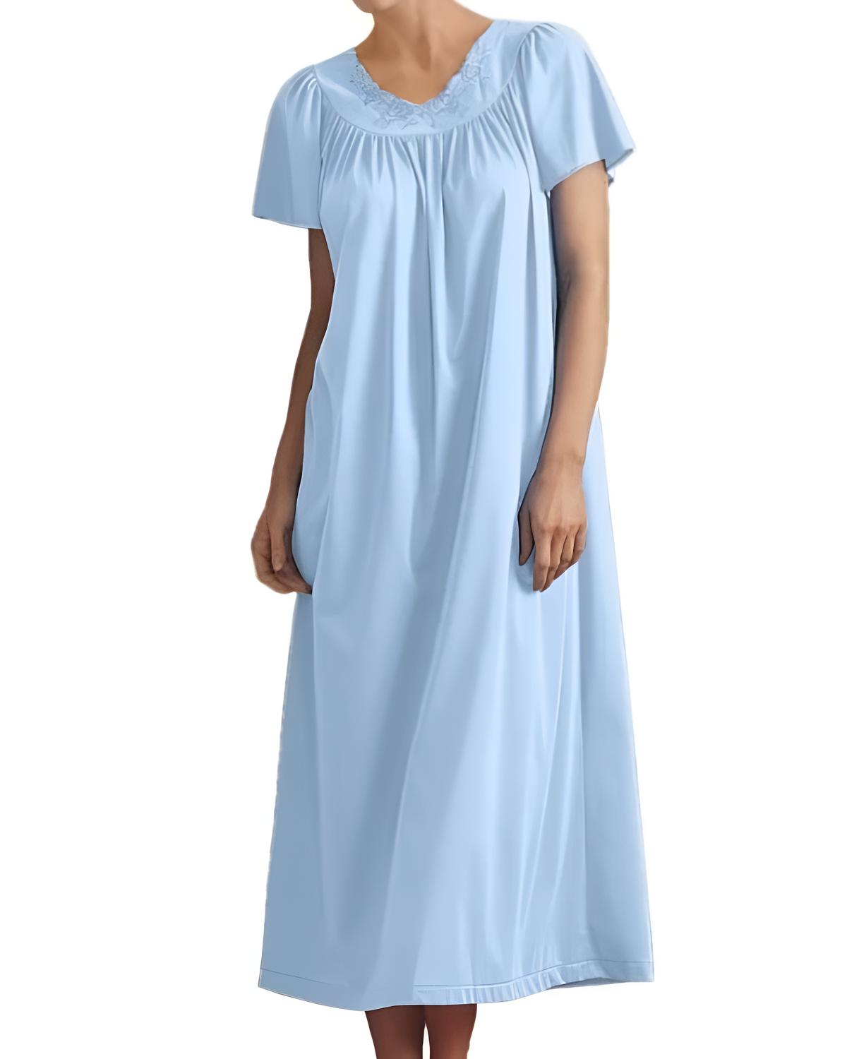 Shadowline Lingerie - Flower Petal Embroidery And Flutter Sleeves Long Nightgown