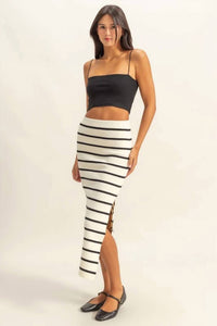 Hyfve - Striped High Waist Bodycon Sweater Skirt