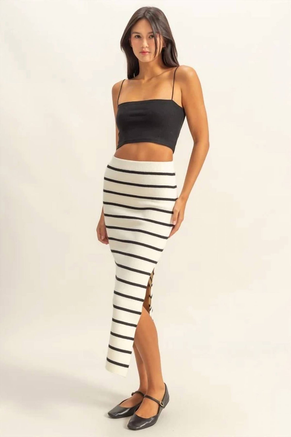 Hyfve - Striped High Waist Bodycon Sweater Skirt