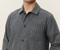 Les Deux Layton Pinstripe Mouliné Overshirt in grey - men's shirt - detail view