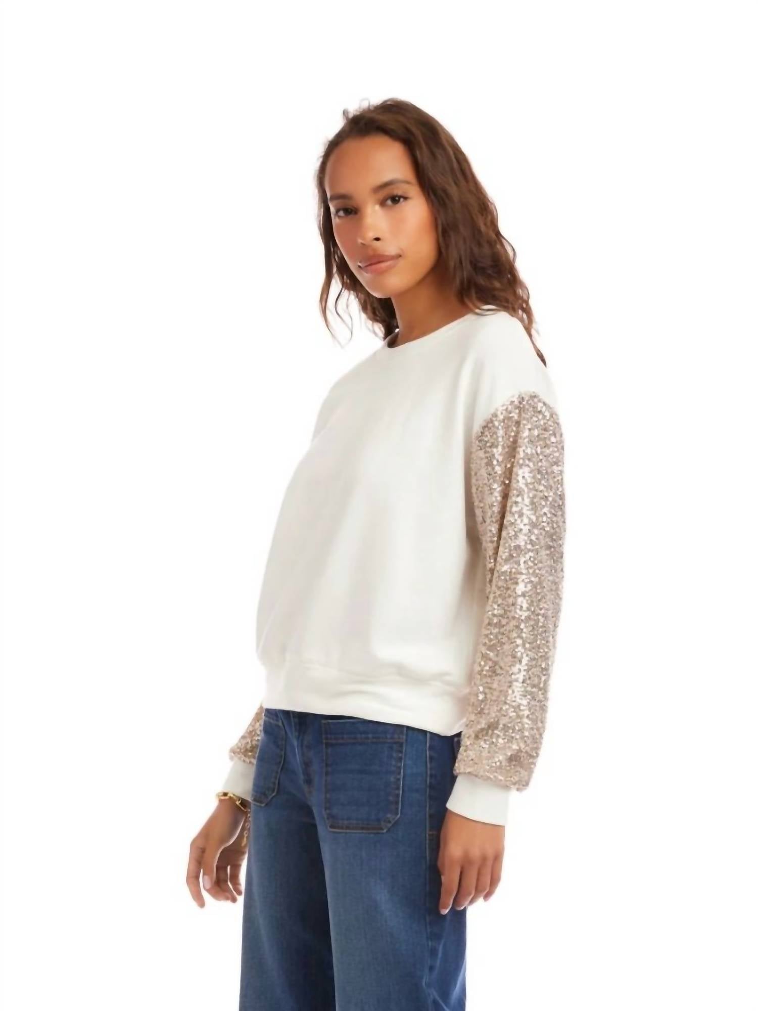 Karen Kane Sequin Sleeve Top in cream 1 - women's sweater - alternate view