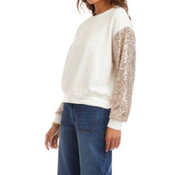 Karen Kane Sequin Sleeve Top in cream 1 - women's sweater - detail view