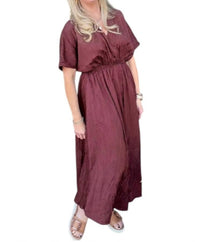 GRADE & GATHER Short Sleeve Batwing Dress in port - women's dress