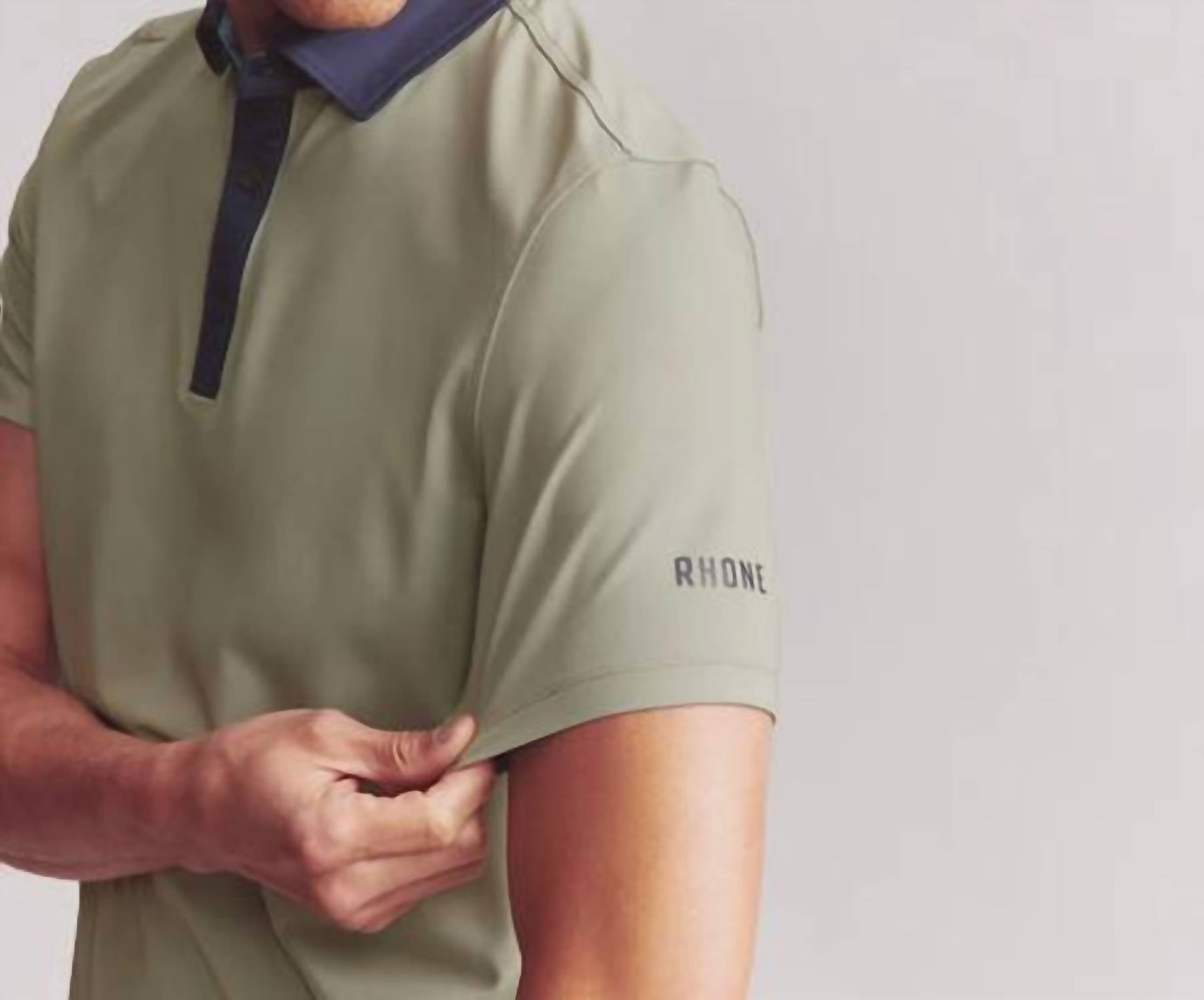 RHONE Golf Sport Polo in seagrass green - men's shirt - detail view