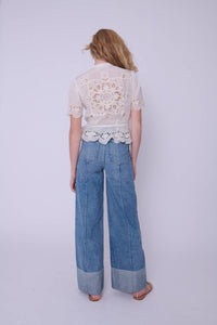 LOVE THE LABEL Elizabeth Button-down Top in chelsea embroidery cream - women's shirt - detail view