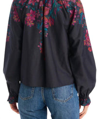 ALLISON NEW YORK Marlow Split V-neck Blouse in painterly floral - women's blouse - detail view