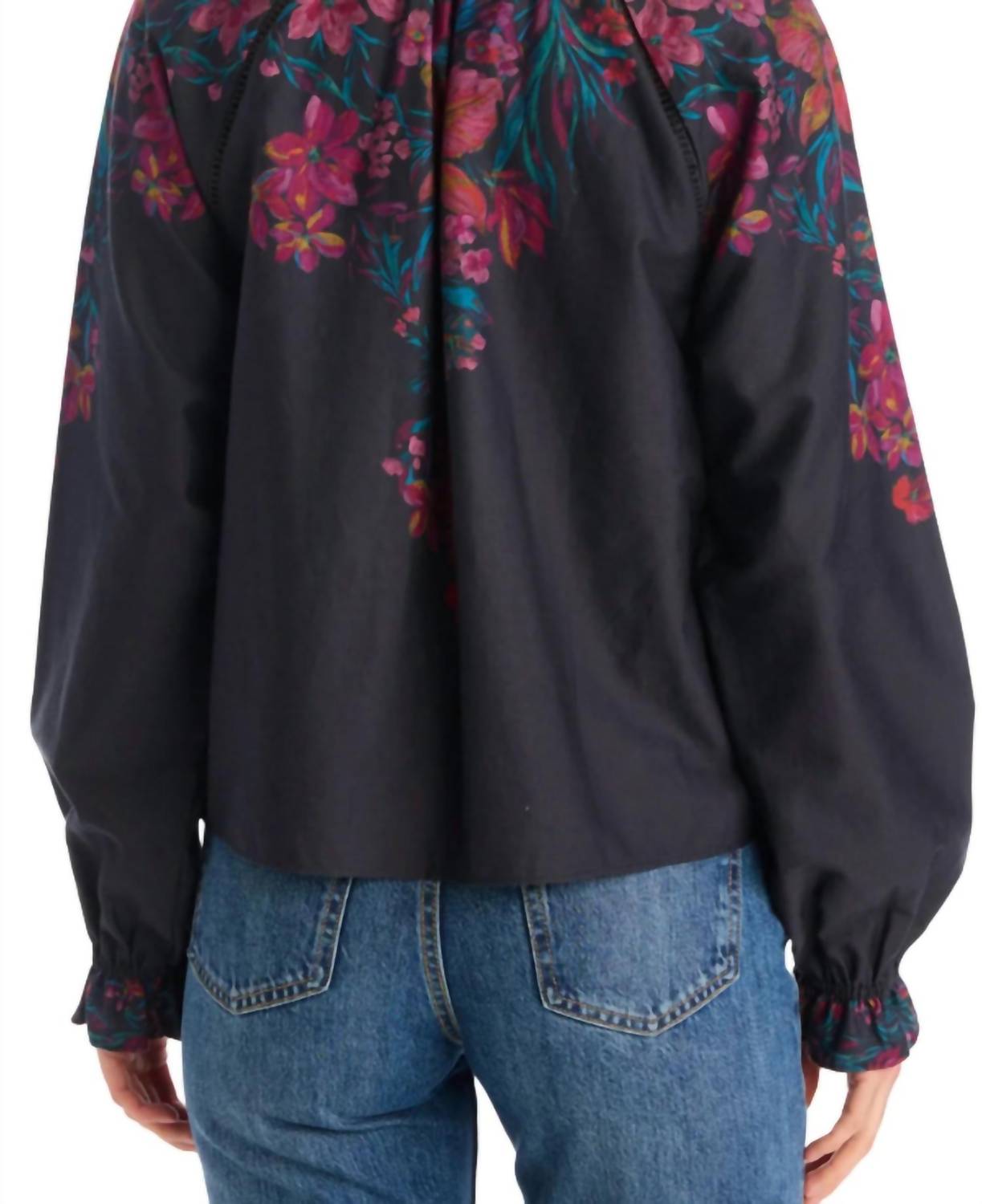 ALLISON NEW YORK Marlow Split V-neck Blouse in painterly floral - women's blouse - detail view