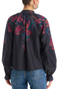 ALLISON NEW YORK Marlow Split V-neck Blouse in painterly floral - women's blouse - alternate view