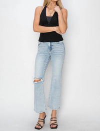 Risen - High Rise Knee Distressed Ankle Flare Jeans