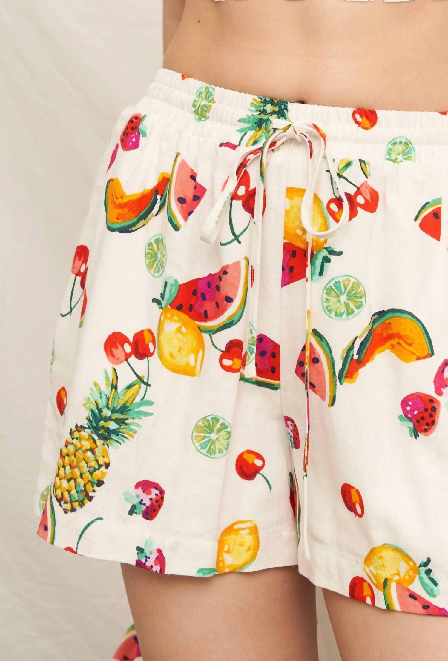 En Creme - Fruit Print Elastic Waistband Shorts