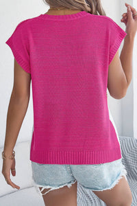 Anna-Kaci - Color Block Knit Short Sleeve Pullover