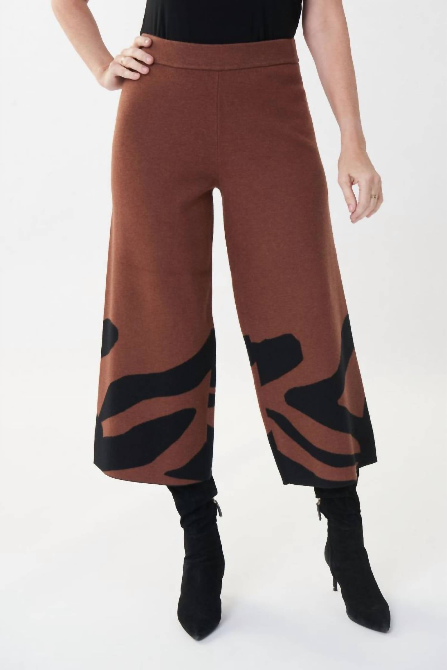 Joseph Ribkoff Animal Print Sweater Culotte Pants in black toffee - women's pants