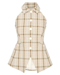Veronica Beard Orlinda Halter Neck Plaid Vest in dark stone multi - women's blouse - view 4