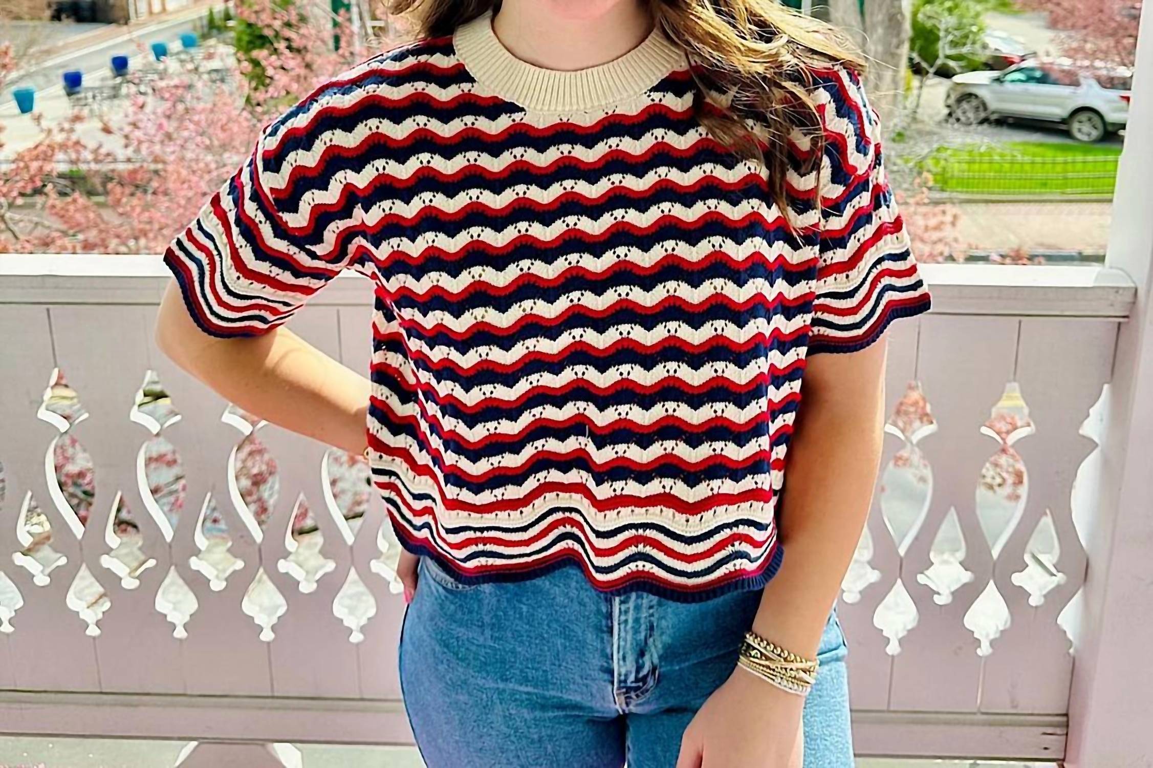 Hem & Thread - Open Knit Short Sleeve Sweater