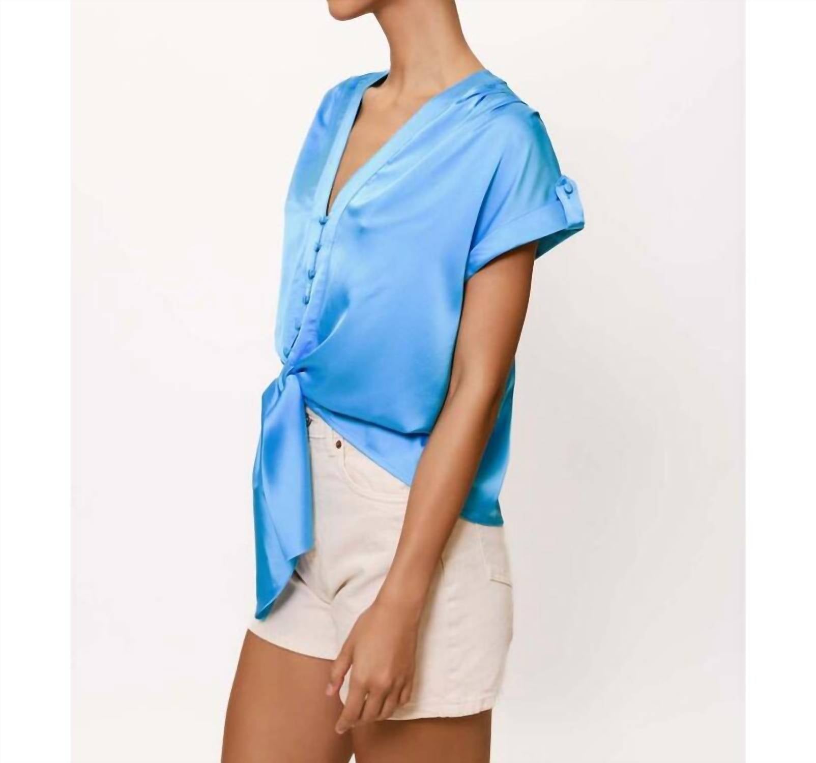 hutch Ricci Tie Front Top in turquoise - women's blouse - alternate view