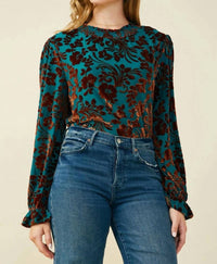 Hayden La - Soft Ruffle Neck Floral Long Sleeve Blouse