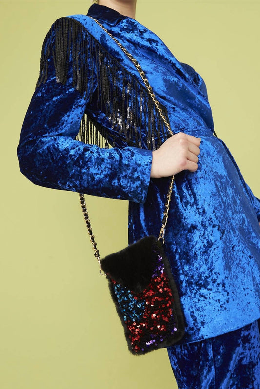 Jayley - Multi-Coloured Sequin and Faux Fur Phone Holder