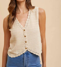 Anniewear - Crochet Trimmed Button Down Vest