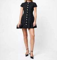 FRENCH CONNECTION Speckled Tweed Pleated Mini Dress in black white - women's dress - view 4