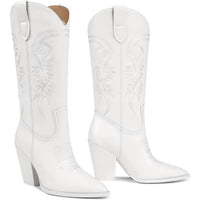 Isnom - Women's Faux Leather 4" Heel Knee High Western Boots