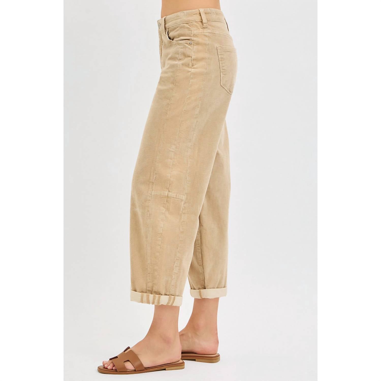 Risen - High Rise Crop Barrel Corduroy Pants